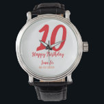 10th birthday add name date year redテンプレート 腕時計<br><div class="desc">編集可能デザイン</div>