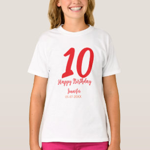 10th birthday add name date year redテンプレート tシャツ