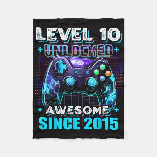 10th Birthday Boy Level 10 Gamer 10 Year Video Gam フリースブランケット (正面)