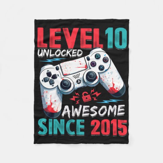10th Birthday Boy Level 10 Unlocked Awesome Since  フリースブランケット (正面)