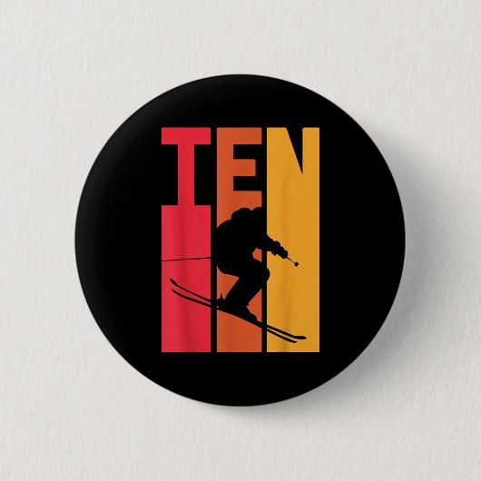 10th Birthday Boy Retro Ski Lover Skier 10 Years O 缶バッジ (正面)