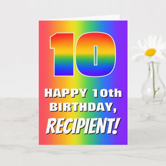 10th Birthday: Colorful, Fun Rainbow Pattern # 10 カード (小さな植物)