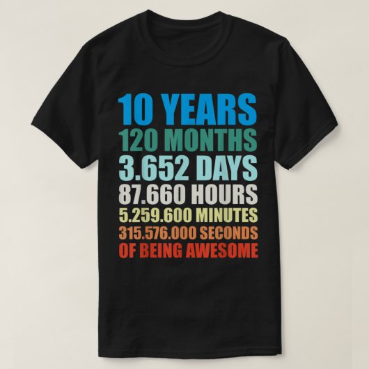 10th Birthday Gift Boy 10 Years Being Awesome Tシャツ (デザイン正面)