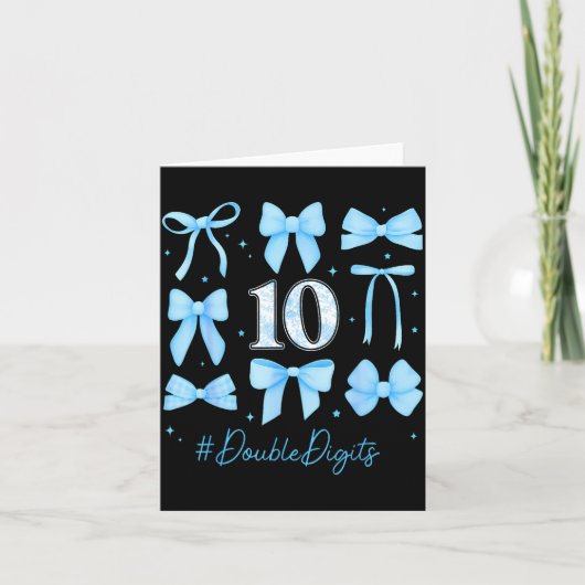 10th Birthday Girl Blue Coquette Bow 10 Year Old A カード (正面)
