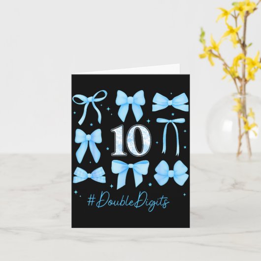10th Birthday Girl Blue Coquette Bow 10 Year Old A カード (黄色い花)