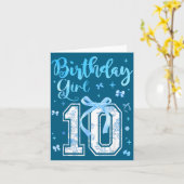 10th Birthday Girl Blue Toile Coquette Bow 10 Year カード (黄色い花)