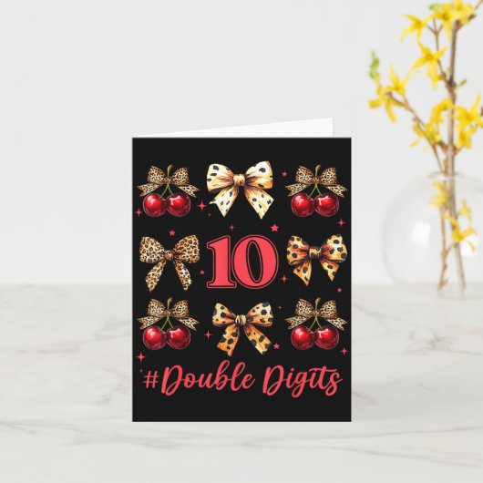 10th Birthday Girl Cherry Leopard Coquette Bow 10  カード (黄色い花)