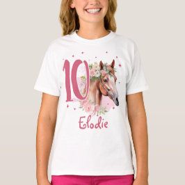 10th Birthday Girl Horse Pastel Pink Ten Years Tシャツ