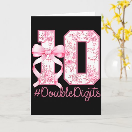 10th Birthday Girl Pink Coquette Bow 10 Year Old A カード (黄色い花)