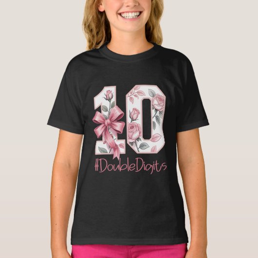 10th Birthday Girl Pink Coquette Bow 10 Year Old  Tシャツ (正面)