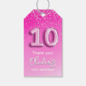 10th Birthday Girl with Pink Number Balloon ギフトタグ (正面)