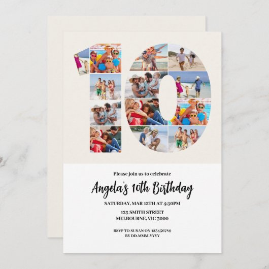 10th Birthday Invitation - Number 10 招待状 (正面/裏面)