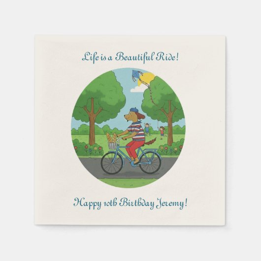 10th Birthday | Life is a Beautiful Ride on a Bike スタンダードカクテルナプキン (正面)