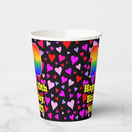 10th Birthday: Loving Hearts Pattern, Rainbow 10 紙コップ (左)