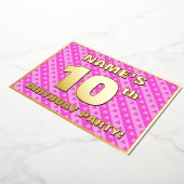 10th Birthday Party —おもしろいピンクのハートとストライプ 箔招待状 (回転した状態)