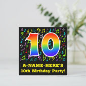 10th Birthday Party:おもしろいミュージックシンボルRainbow 10 招待状 (スタンド正面)