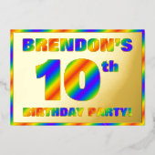 10th Birthday Party —おもしろい、レインボースペクトル「10」 箔招待状 (正面)