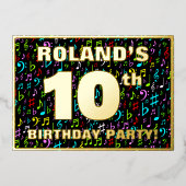 10th Birthday Party —おもしろい、音楽シカラフルンボル 箔招待状 (正面)