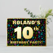 10th Birthday Party —おもしろい、音楽シカラフルンボル 箔招待状 (立ち正面)