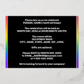 10th Birthday Party —おもしろい、音楽シカラフルンボル 箔招待状 (裏面)