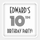 10th Birthday Party:アールデコスタイル+名前をカスタムする スクエアシール (正面)