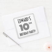 10th Birthday Party:アールデコスタイル+名前をカスタムする スクエアシール (封筒)
