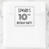 10th Birthday Party:アールデコスタイル+名前をカスタムする スクエアシール (バッグ)