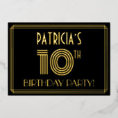 10th Birthday Party —アールデコスタイル「10」 +名前 箔招待状 (正面)