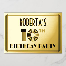10th Birthday Party —アールデコスタイル「10」 & Name 箔招待状