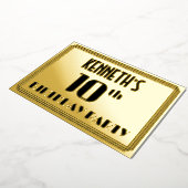 10th Birthday Party:アールデコ「10」と名前 箔招待状 (回転した状態)