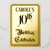 10th Birthday Party – スクリプエレガントト+名前をカスタムする 箔招待状 (正面)