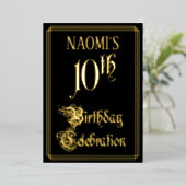 10th Birthday Party – スクリプファンシートと名前をカスタムする 箔招待状 (立ち正面)