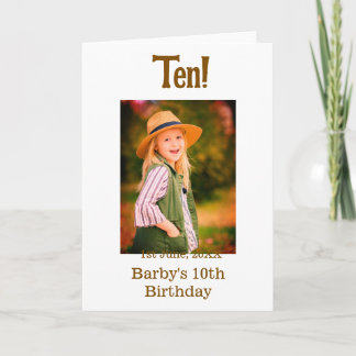 10th birthday photo name date simple brown beige b カード