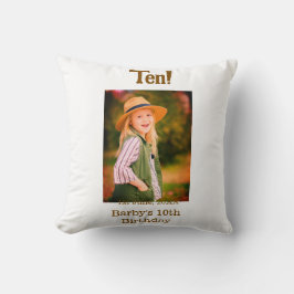 10th birthday photo name date simple brown beige b クッション
