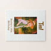 10th birthday photo name date simple brown beige b ジグソーパズル (横)