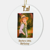 10th birthday photo name date simple brown beige b セラミックオーナメント (左)
