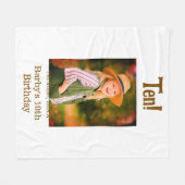 10th birthday photo name date simple brown beige b フリースブランケット (正面(横))