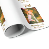 10th birthday photo name date simple brown beige b ラッピングペーパー (ロールコーナー)