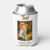 10th birthday photo name date simple brown beige b 缶クーラー (缶正面)