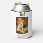 10th birthday photo name date simple brown beige b 缶クーラー (缶裏面)