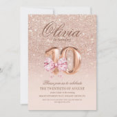 10th Birthday Rose Pink Gold  Bow Birthday Party 招待状 (正面)