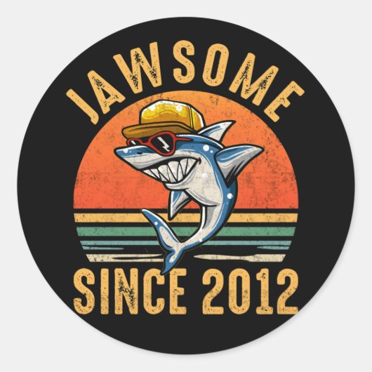 10th Birthday Shark 10 Year Old Jawsome Since 2012 ラウンドシール (正面)