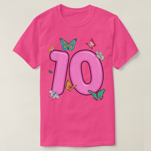 10th Birthday Shirt Butterflies 10 Years Old Girls Tシャツ (デザイン正面)