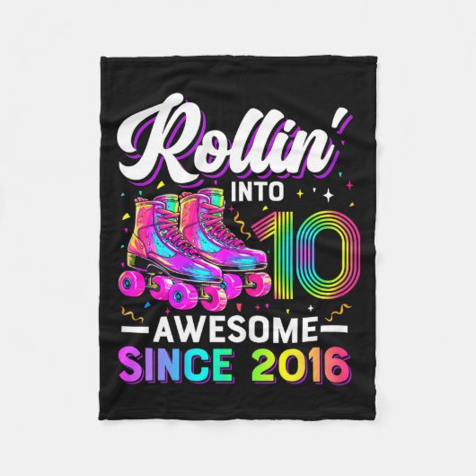 10th Birthday Shirt Girl 10 Year Old Roller Skate  フリースブランケット (正面)