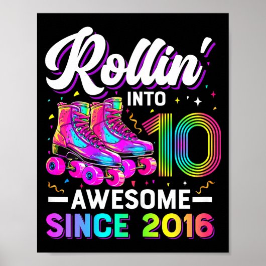10th Birthday Shirt Girl 10 Year Old Roller Skate  ポスター (正面)