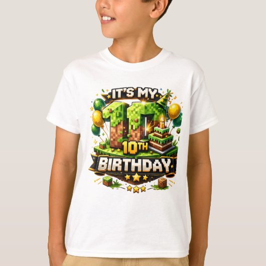 10th Birthday Shirt – Pixel Block Birthday Design  Tシャツ (正面)