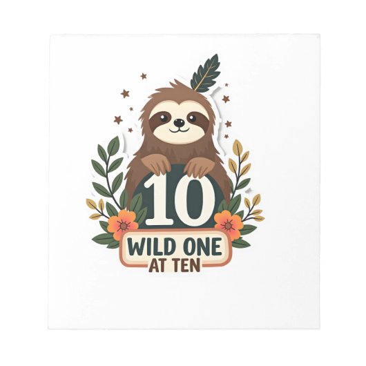10th Birthday Sloth Vintage Wild One Shirt ノートパッド (正面)