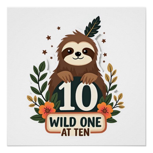 10th Birthday Sloth Vintage Wild One Shirt ポスター (正面)