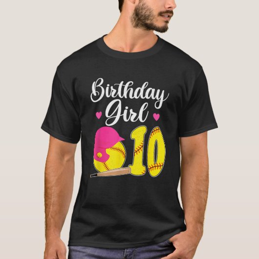 10th Birthday Softball Girls 10 Years Old  Tシャツ (正面)