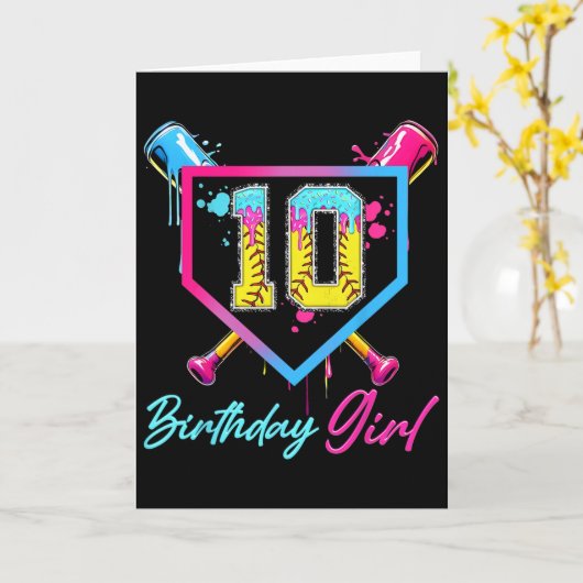 10th Birthday Softll Ice Cream Drip 10 Year Old Bd カード (黄色い花)